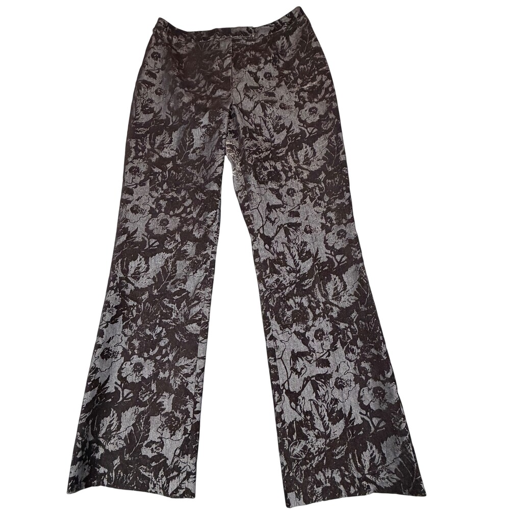 Trousers ETC New York Pants Womens 12 (32x31.5) Black Floral Jacquard Stretch